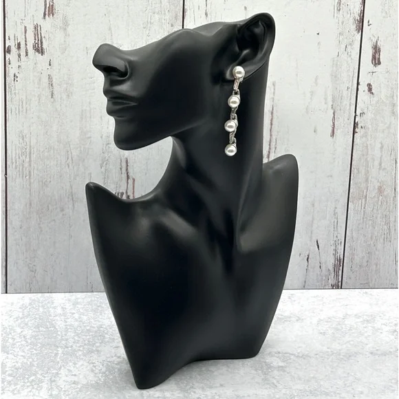 Gorgeous KJL Kenneth Jay Lane Long Silver Tone Pearl Cubic Zirconia CZ Earrings - Picture 14 of 14